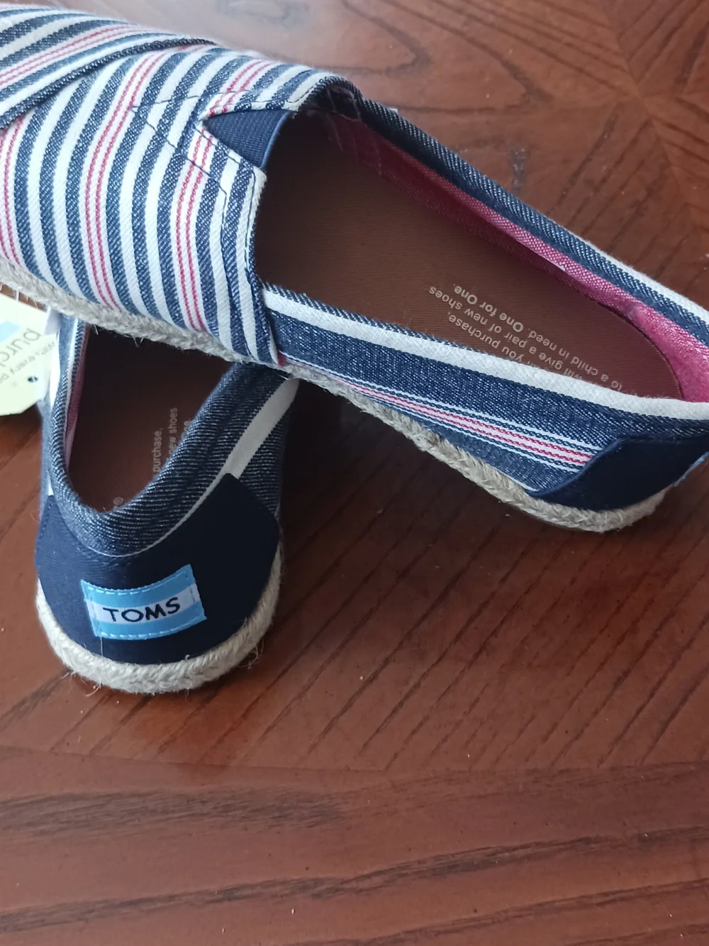 Toms Women's Navy, White & Red Striped Espadrille Slip-Ons